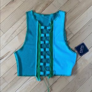 two tone lace up tank top